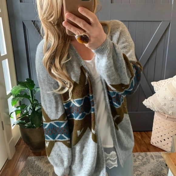 New Cozy Native Tribal Print Boho Western Long Blanket Cardigan Sweater - Picture 2 of 9